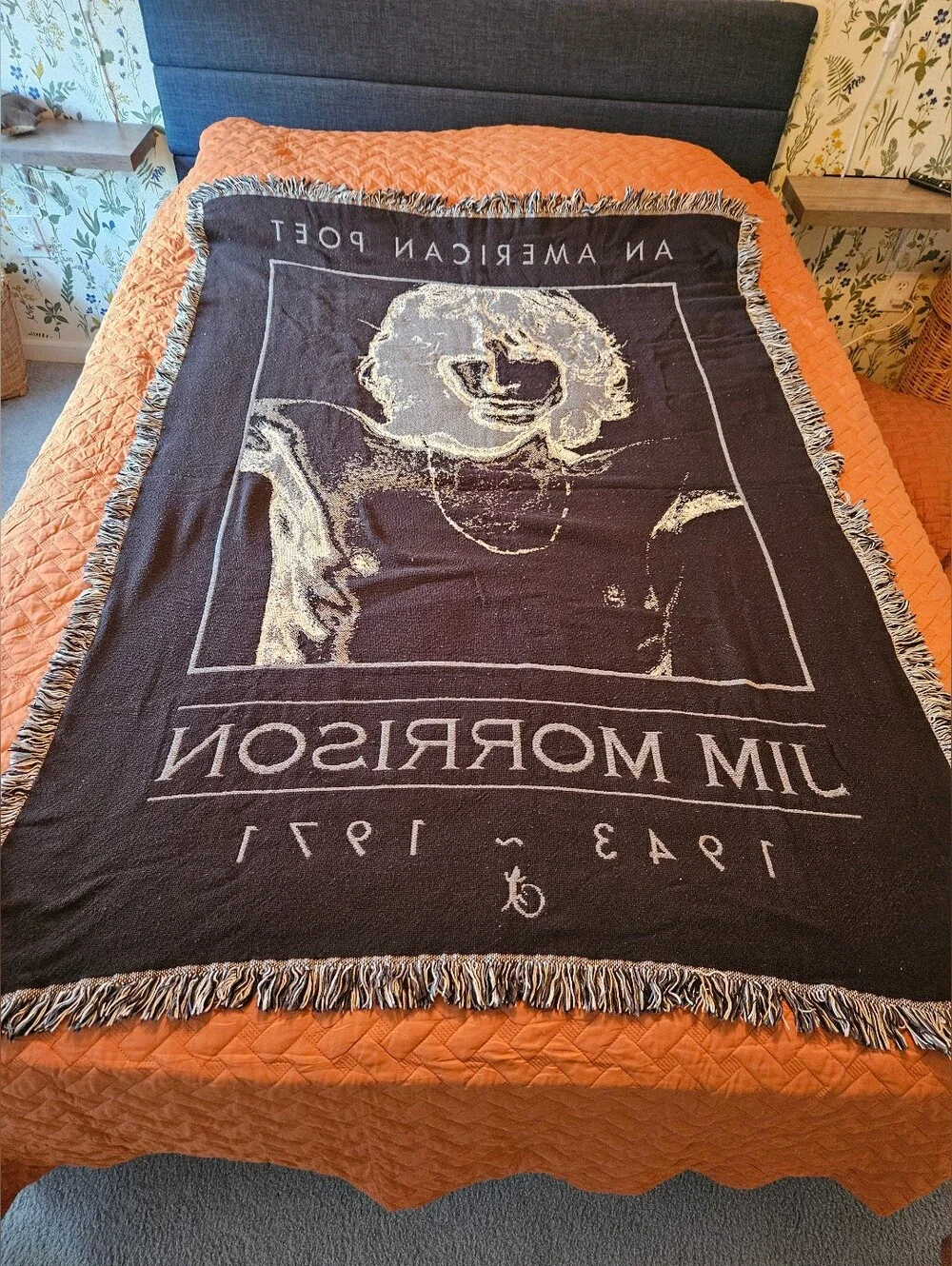 Jim Morrison VTG 90s Doors American Poet Lizard Woven Blanket Tapestry RARE